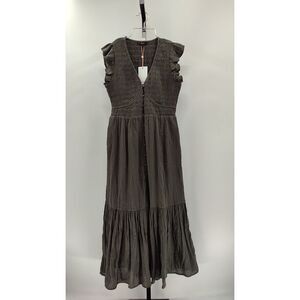 NWT Small Quince Olive Green Tiered Maxi Dress with Ruffle Sleeves